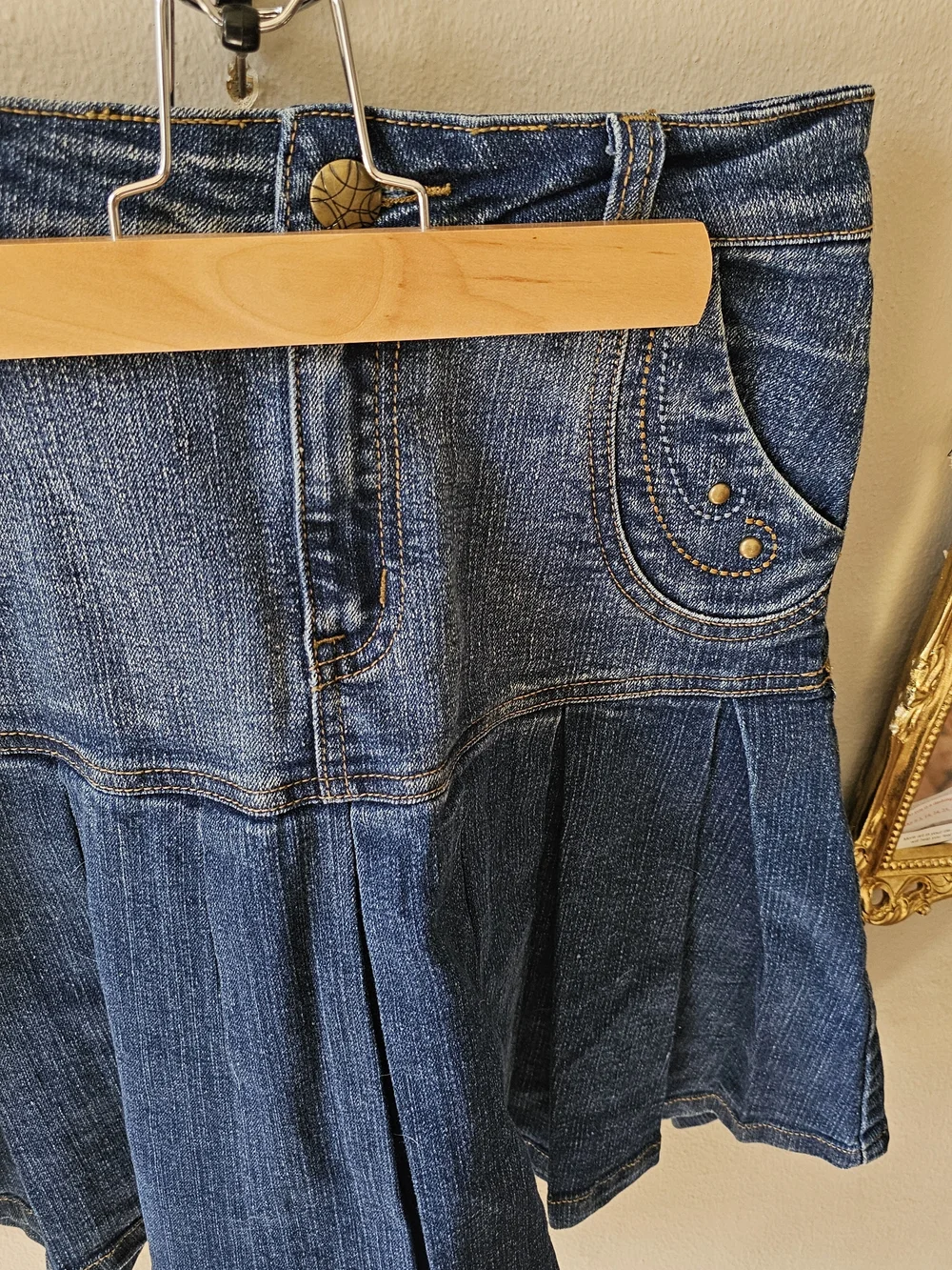 Denim Pleated Skirt - Picture 2 of 4